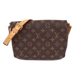 Musette Tango Metal Fittings Gold Monogram Canvas Brown Shoulder Bag